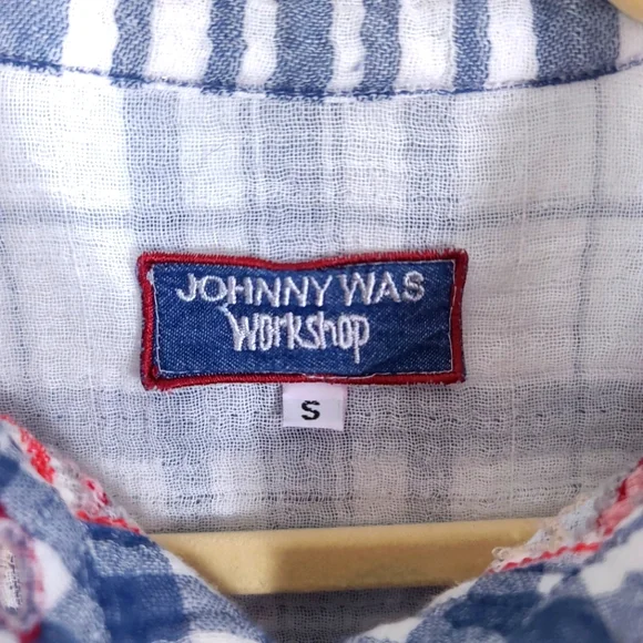 JOHNNY WAS Workshop Freddie Plaid Embroidered Flannel Button Down Shirt - Picture 5 of 12
